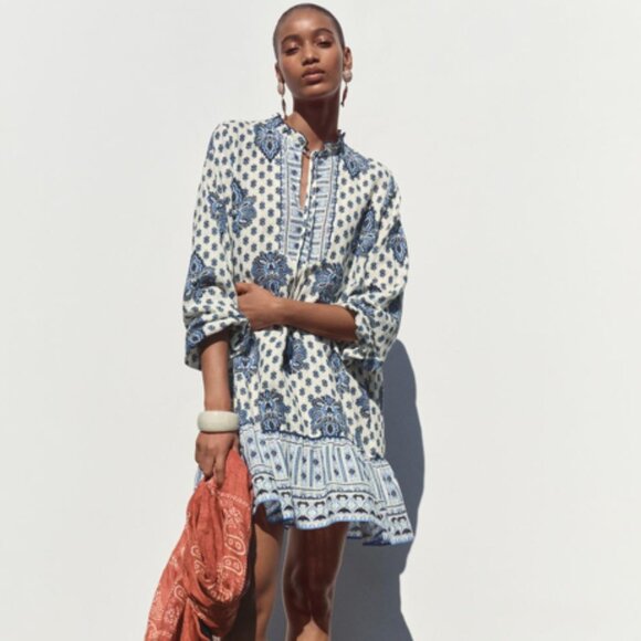 ZARA PRINTED MINI DRESS NWT - Picture 1 of 10